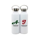 500ml Silver Blank Coated Sport Bottle with Stainless Steel and Bamboo Lid