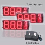 12 Inch Digits - LED Gas Sign Package - 3 Red  88889 Digital Price Gasoline LED SIGNS - Complete Package w/ RF Remote Control