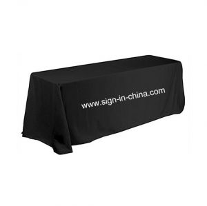 ผ้าคลุมโต๊ะ  รูปทรงสี่เหลี่ยม ,ด้านยาว 6 ฟุต(4) (พร้อมกำหนด การพิมพ์ สัญญาลักษณ์ ได้เองโดยผู้ใช้งาน  บนผ้าสีดำ )---6ft(4) Full Length Sides Rectangular Table Throws with Custom Logo Imprint On Black
