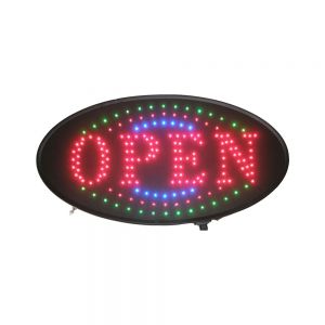 ป้ายไฟกระพริบ  LED  สไตล์ไฟนีออนหรือป้ายไฟเชียร์, สัญลักษณ์ "   Open  / เปิดให้บริการ "   รูปทรงวงรี---Animated Oval LED Neon Light Open Sign