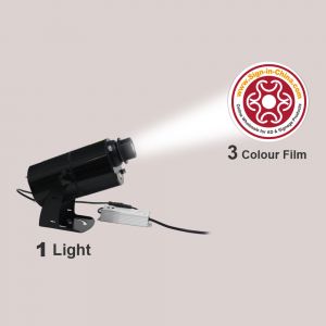 โปรเจ็คเตอร์โลโก้โฆษณาโกโบ้หมุน LED ใช้ภายนอก (ไฟ 1 + ฟิล์ม 3 สี 1) 80W Outdoor LED Rotating Gobo Advertising Logo Projector Light (1 Light + 1 Three Colors Film )