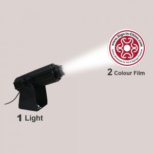 โปรเจ็กเตอร์โลโก้โกโบ้ภายนอก ( 1 หลอด+1 ฟิล์ม 2 สี)  200W Outdoor LED Rotating Gobo Advertising Logo Projector Light (1 Light + 1 Two Colors Film )