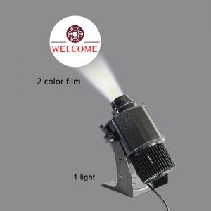 โปรเจ็คเตอร์โกโบ้ LED ตั้งโต๊ะสีดำภายนอก 40 วัตต์(พร้อมแก้วโกโบ้คงที่ 2สี)---40W Outdoor Black Desktop or Mountable LED Gobo Projector Advertising Logo Light (with Custom 2 Colors Static Glass Gobos)