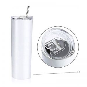 25pcs 20oz Skinny Tumbler White Sublimation Blank Stainless Steel Insulated Water Bottle Double Wall Vacuum Travel Cup With Sealed Lid and Straw