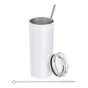 US Stock - 24pcs 15oz Sublimation Blank Skinny Tumbler Stainless Steel Insulated Water Bottle Double Wall Vacuum Travel Cup With Sealed Lid and Straw (White)