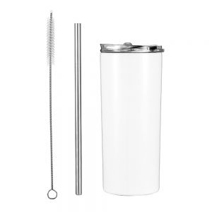 CALCA 10pcs 15oz Sublimation White Skinny Tumbler Blanks, Double Layer 304 Stainless Steel Insulated Water Bottle With Sealed Lid Brush and Straw