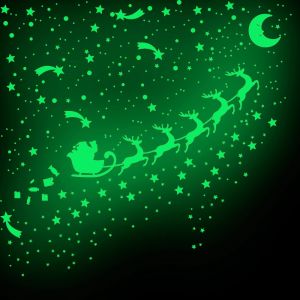 Glow in Dark Reindeer Santa Claus Stars and Moon Wall Decals, for Merry Christmas Theme Party Home Decorations