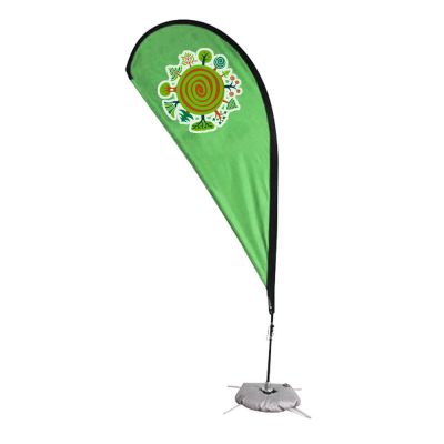 ธงหยดน้ำตา หรือธงชายหาด  หรือธงโฆษณา ,ขนาด 8.2 ฟุต  พร้อมฐานกากบาทไขว้ และถุงบรรจุน้ำ( พิมพ์ภาพกราฟิกสองด้าน) Flagpole---8.2 ft Teardrop Banner with Cross Water Bag Base (Double Sided Printing)