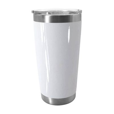 20oz Stainless Steel Beer Tumbler with Sublimation Coating and Direct Drinking Lid White