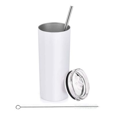 US Stock - 24pcs 15oz Sublimation Blank Skinny Tumbler Stainless Steel Insulated Water Bottle Double Wall Vacuum Travel Cup With Sealed Lid and Straw (White)