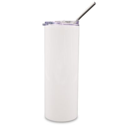 4pcs 20oz Straight Taperless Tumbler White Sublimation Blanks With Straw and Flip Lid, Vacuum Insulated Stainless Steel Water Bottle