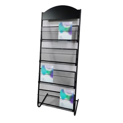 635x1580mm Brochure Literature Display Stand Magazine Rack 4 Pockets, Black