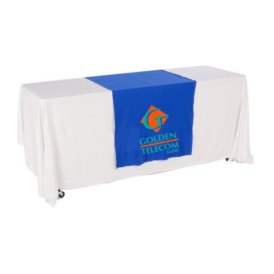 30"W Table Runner with 2-Color Printing on Blue